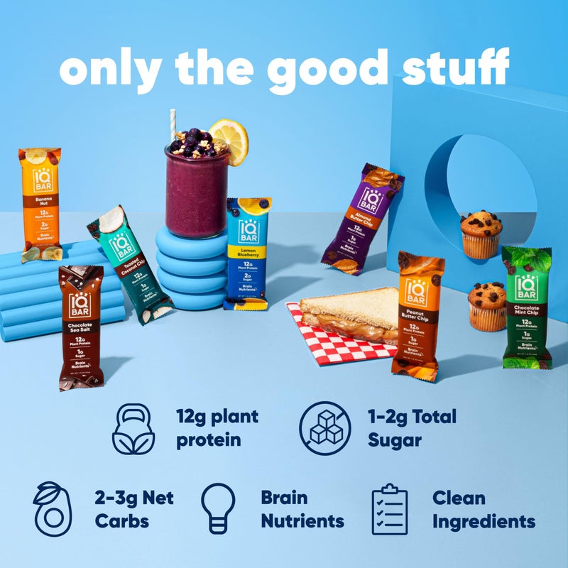 IQBAR Brain and Body Plant Protein Bars - 7 Bar Sampler Variety Pack - Keto, Vegan, Low Carb, High Fiber, Gluten Free, Dairy Free, Low Sugar Snack with Nutrients for Focus, Energy and Meal Replacement - Image 4