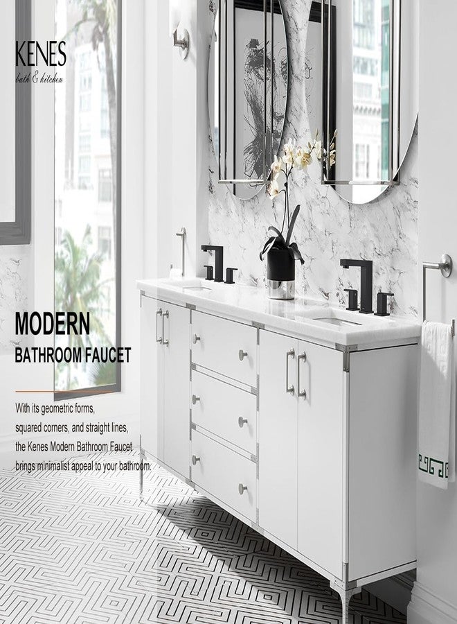 KENES Black Widespread Bathroom Faucet 3 Hole Bathroom Sink Faucet Matte Black Two Handle, 8-Inch 3 Pieces Bathroom Vanity Faucet with Pop Up Drain & Supply Lines, KE-9050-2-P - Image 2