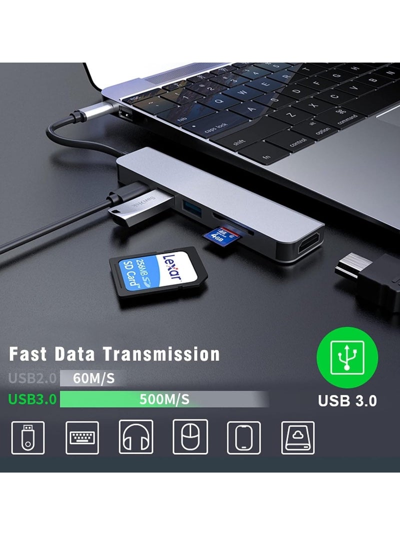 ELTRAZONE USB C Hub 6-in-1 Adapter, Multiport Docking Station with USB 3.0, USB 2.0, SD/TF Card Readers, USB-C Ports, Compatible with MacBook Pro, Laptops, Smartphones – Space Grey - Image 5