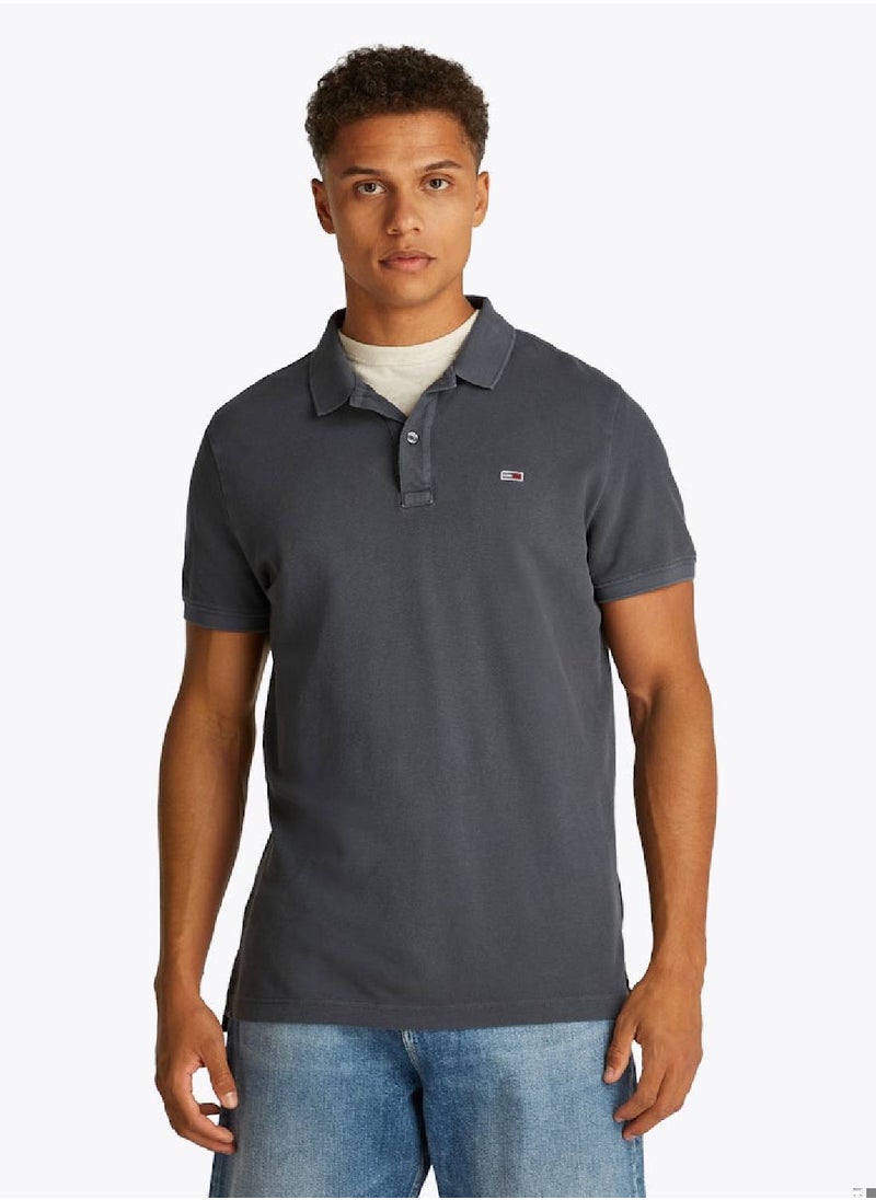 TOMMY JEANS Men's Slim Fit Polo Shirt - Cotton, Grey  - Image 1