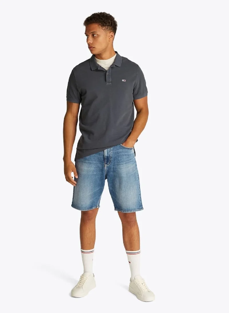 TOMMY JEANS Washed Black Slim Essential Cotton Polo for Men | Best Price UAE