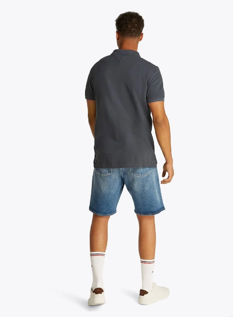 TOMMY JEANS Washed Black Slim Essential Cotton Polo for Men | Best Price UAE