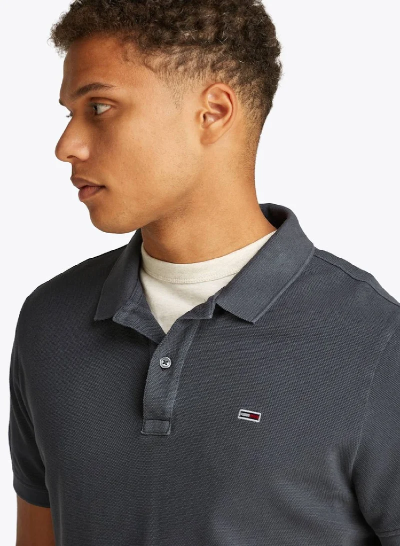TOMMY JEANS Washed Black Slim Essential Cotton Polo for Men | Best Price UAE