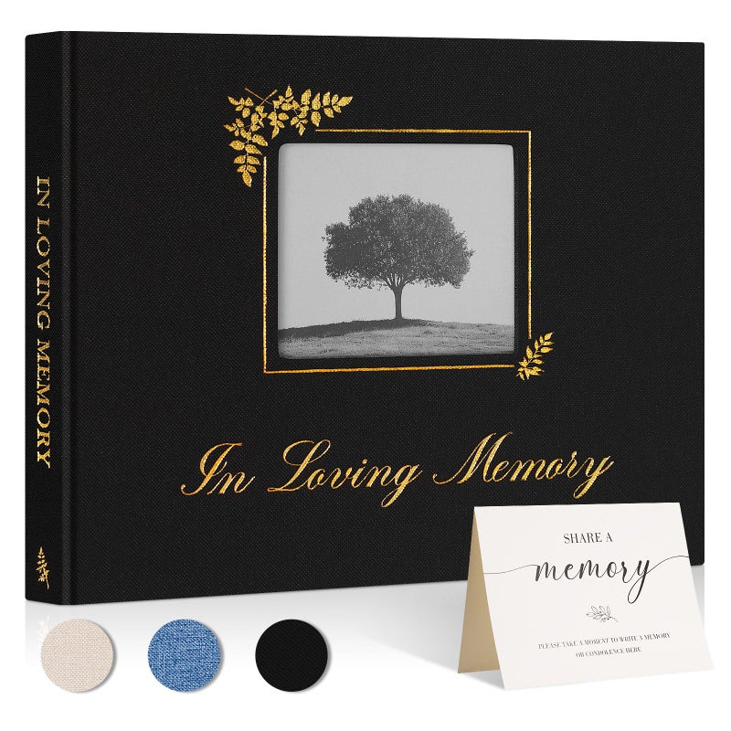 Lanpn Funeral Guest Book for Memorial Service in Loving Memory Book for Funeral with Table Sign Funeral Favors Sign in Books with Open Window for Guests Celebration of Life Guest Book Black