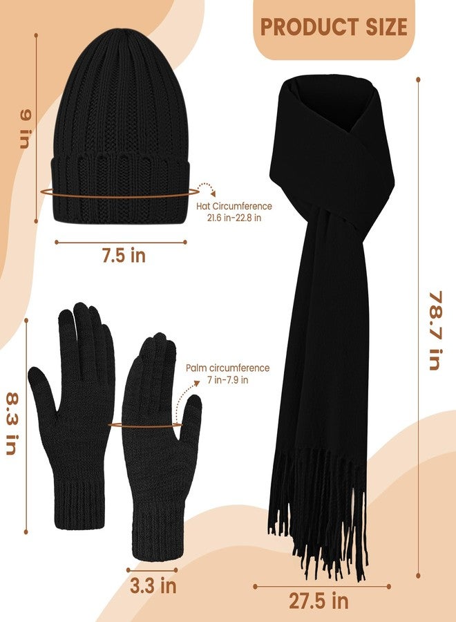 Premillow Women Winter Hat Beanie+Long Scarf+Touch Screen Gloves Set, Warm Clothes Set with Knit Fleece Lined for Women/Men Winter, Dark Color, One size - Image 2