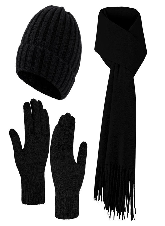 Premillow Women Winter Hat Beanie+Long Scarf+Touch Screen Gloves Set, Warm Clothes Set with Knit Fleece Lined for Women/Men Winter, Dark Color, One size - Image 1