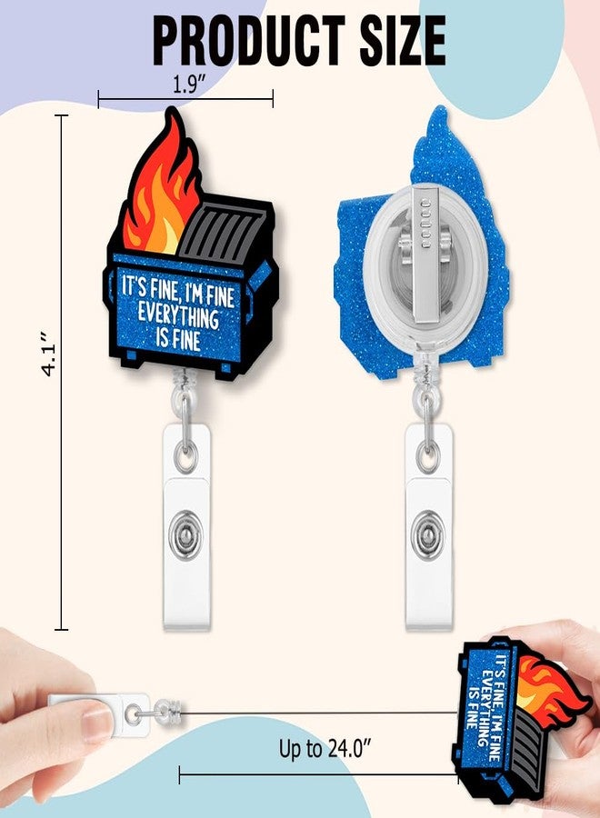 QYUVK Retractable It's Fine, I'm Fine Everything is Fine Badge Reel with Alligator Clip, Funny Navy Blue Glitter Dumpster Fire Badge Holder Gift for Doctors Nurses Office Worker Social Worker Teacher - Image 2