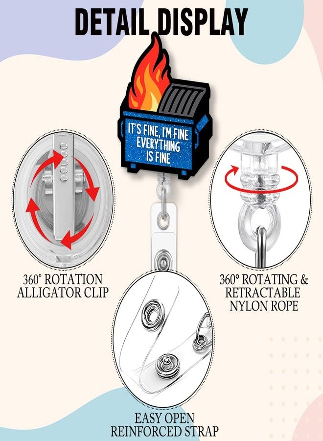 QYUVK Retractable It's Fine, I'm Fine Everything is Fine Badge Reel with Alligator Clip, Funny Navy Blue Glitter Dumpster Fire Badge Holder Gift for Doctors Nurses Office Worker Social Worker Teacher - Image 4