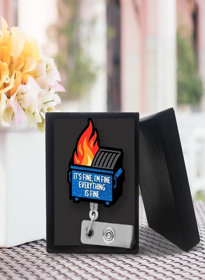 QYUVK Retractable It's Fine, I'm Fine Everything is Fine Badge Reel with Alligator Clip, Funny Navy Blue Glitter Dumpster Fire Badge Holder Gift for Doctors Nurses Office Worker Social Worker Teacher - Image 3