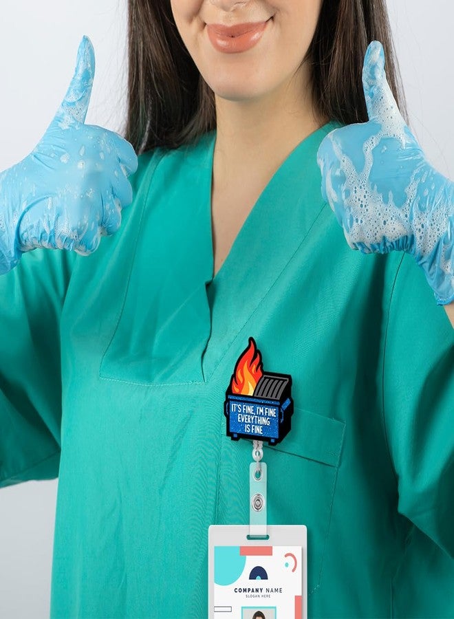 QYUVK Retractable It's Fine, I'm Fine Everything is Fine Badge Reel with Alligator Clip, Funny Navy Blue Glitter Dumpster Fire Badge Holder Gift for Doctors Nurses Office Worker Social Worker Teacher - Image 5