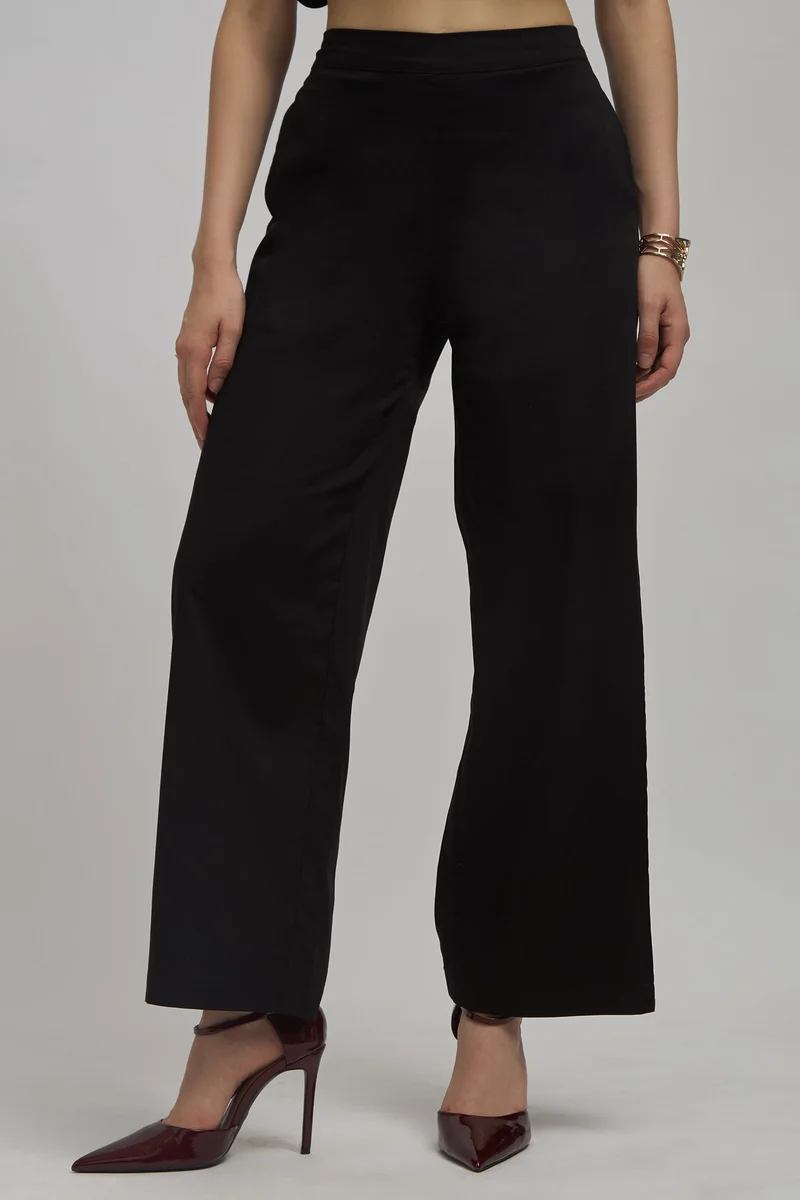 فيرجيو Solid Cotton Stretch High Rise Wide Pants for Women