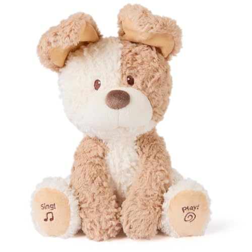 GUND Baby Peeki The Puppy Animated Plush Singing Stuffed Animal Sensory Toy for Babies and Toddlers Plays PeekaBoo and Sings BrownCream 12 - Image 1