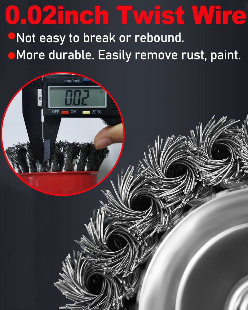 Rocaris 6 Pack Wire Wheel Cup Brush for Angle Grinder, 3 & 4 Inch Twisted Knotted & Coarse Crimped Cup Brush for Cleaning Rust, 5/8 -11 Inch Threaded Arbor - Image 2