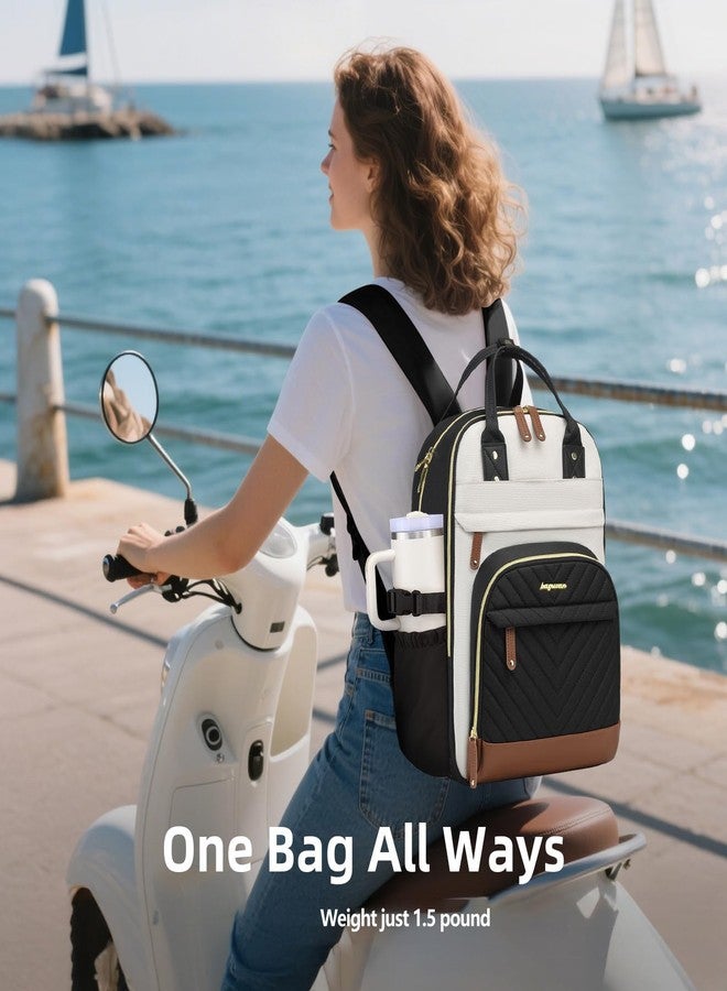 bagswan Laptop Backpack for Women Travel Backpacks - 15.6 Inch Laptop Computer Bag with Pouch Pocket Large Capacity Cup Purse Work Business Back pack College Teacher Bags Beige Black Brown - Image 2