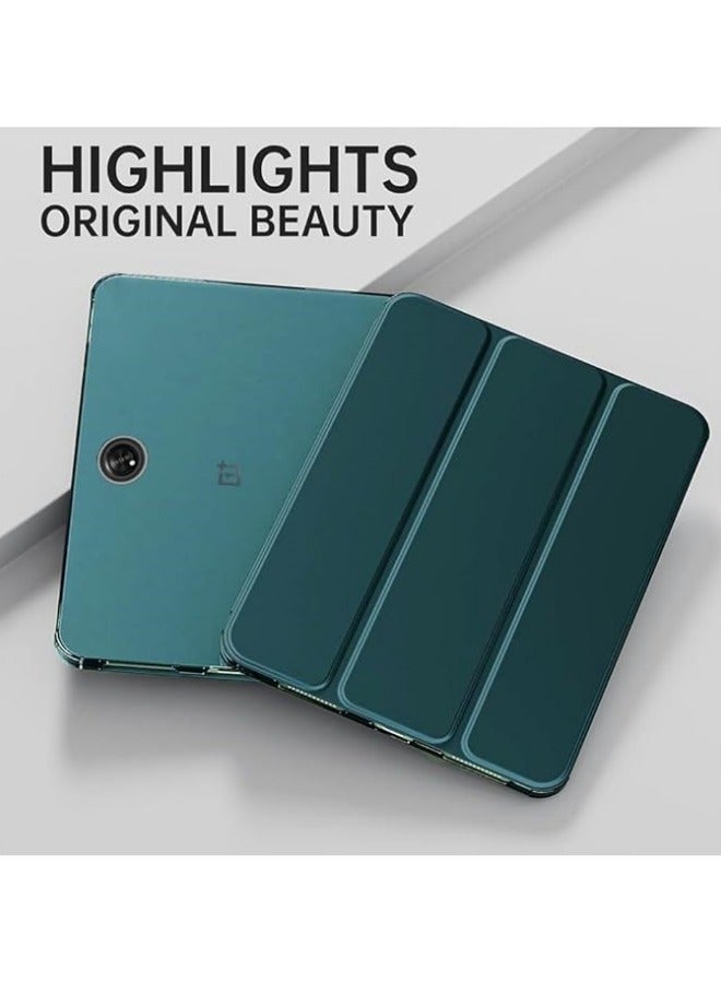 متوافق مع جهاز OnePlus Pad Go بحجم 11.35 بوصة لعام 2023. غطاء بوجه مسطح مصنوع من البولي كربونات الشفافة والمغناطيسية ذات الثلاث طبقات والجلد الطبيعي. - Image 4