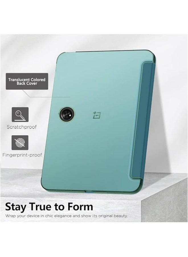 متوافق مع جهاز OnePlus Pad Go بحجم 11.35 بوصة لعام 2023. غطاء بوجه مسطح مصنوع من البولي كربونات الشفافة والمغناطيسية ذات الثلاث طبقات والجلد الطبيعي. - Image 2