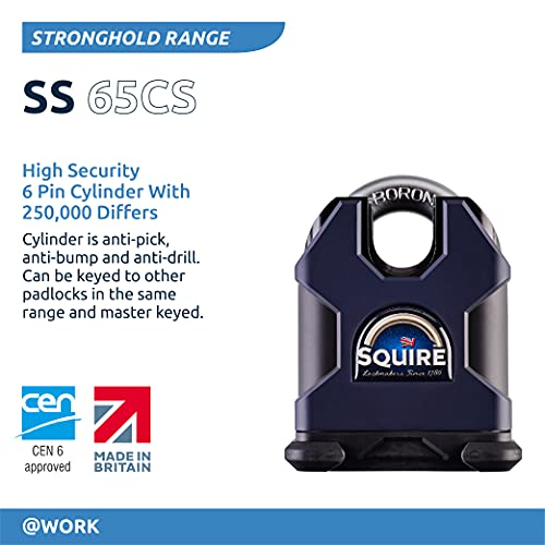 Squire Henry Squire SS65CS Stronghold 6 Pin S Cylinder Closed Shackle Steel Padlock, 65 mm (Length), Black/Blue - Image 2