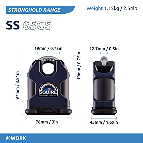 Squire Henry Squire SS65CS Stronghold 6 Pin S Cylinder Closed Shackle Steel Padlock, 65 mm (Length), Black/Blue - Image 3