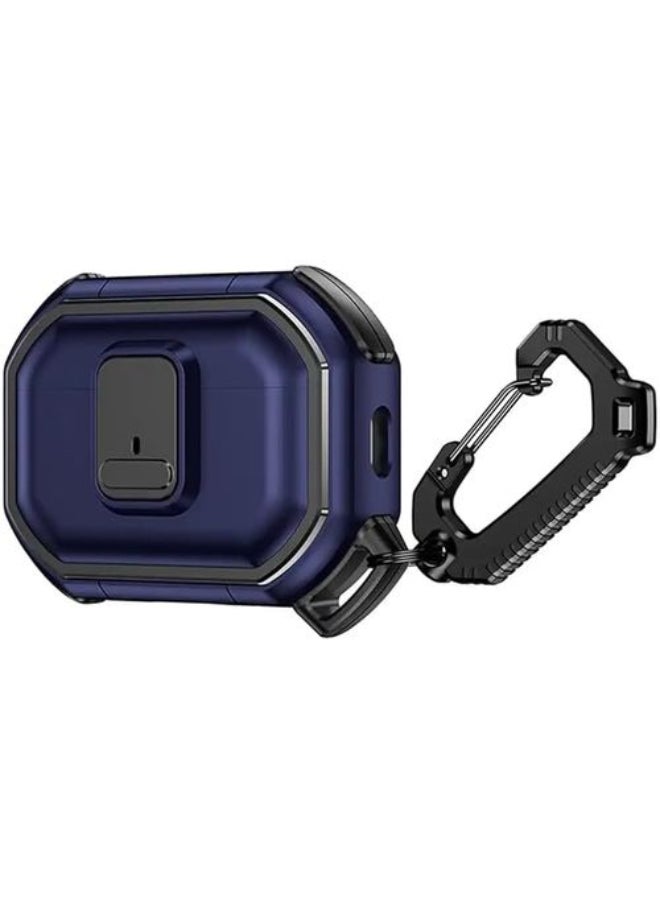 AirPods Pro 2nd Generation Cover 2022 With Lock Lid And Keychain Hook Double Layer Dustproof Blue