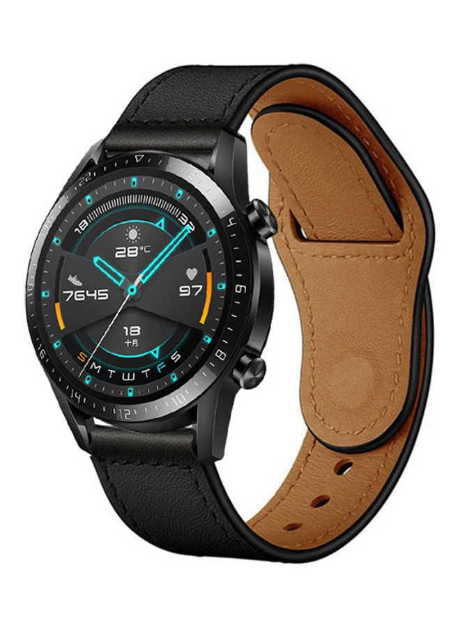NIBEMINENT Grain Leathe Replacement Watch Strap For Huawei Gt 2 46mm / Honor Magic Black/Brown - Image 1
