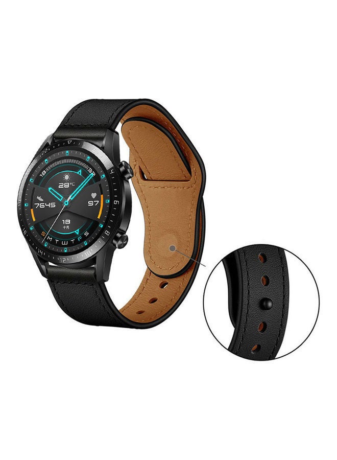 NIBEMINENT Grain Leathe Replacement Watch Strap For Huawei Gt 2 46mm / Honor Magic Black/Brown - Image 3