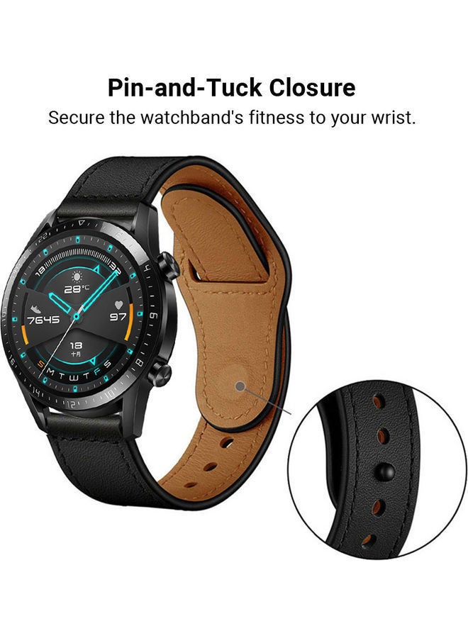 NIBEMINENT Grain Leathe Replacement Watch Strap For Huawei Gt 2 46mm / Honor Magic Black/Brown - Image 2