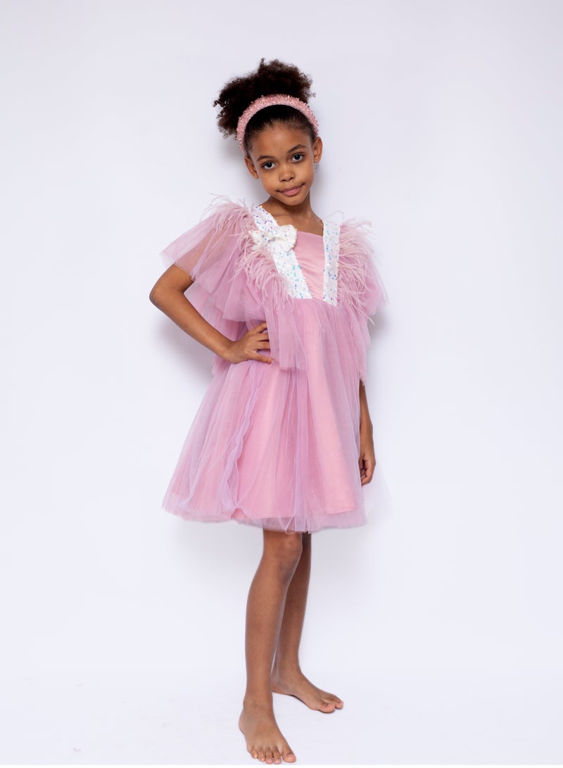 D'Daniela Dragonfly Dress with Sequins Dark Pink - Image 1
