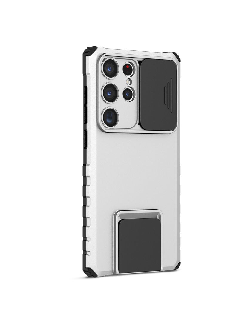 Generic - Samsung Galaxy S23 Ultra White Mobile Phone Case Cover, Innovative Telescopic Bracket, Sliding Protection Camera Window, Bumper Shockproof Phone Back Cover - Image 1