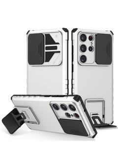 Generic Samsung Galaxy S23 Ultra White Mobile Phone Case Cover, Innovative Telescopic Bracket, Sliding Protection Camera Window, Bumper Shockproof Phone Back Cover  - Image 1