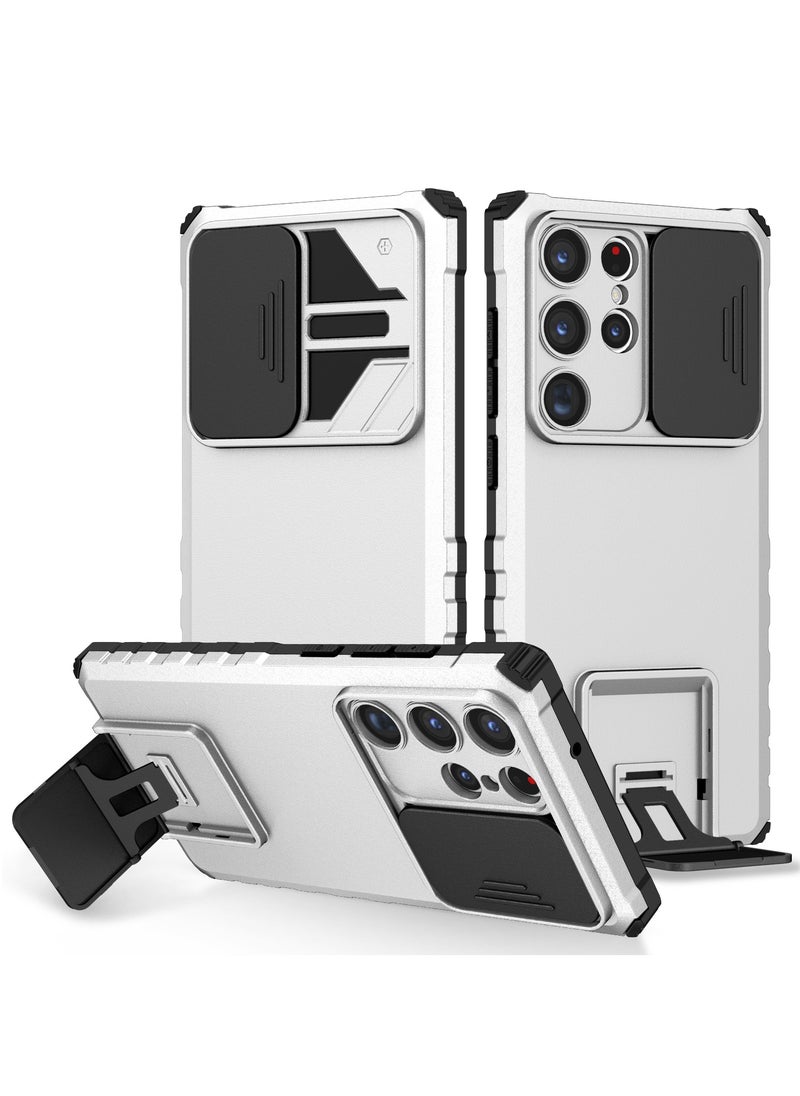 Generic - Samsung Galaxy S23 Ultra White Mobile Phone Case Cover, Innovative Telescopic Bracket, Sliding Protection Camera Window, Bumper Shockproof Phone Back Cover - Image 1