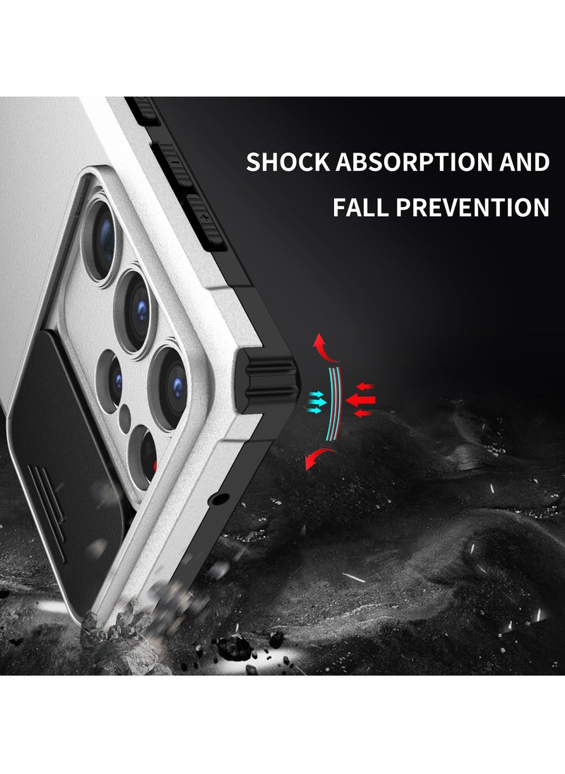 Generic - Samsung Galaxy S23 Ultra White Mobile Phone Case Cover, Innovative Telescopic Bracket, Sliding Protection Camera Window, Bumper Shockproof Phone Back Cover - Image 1