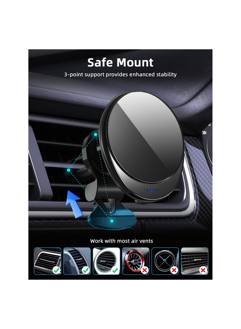 Y&D Magnetic Wireless Car Charger, Compatible with Magsafe Charger Mount, 15W Fast Charging Auto-Alignment Air Vent Mount iPhone 14/13/12 Series, Black(1 Pack) - Image 4