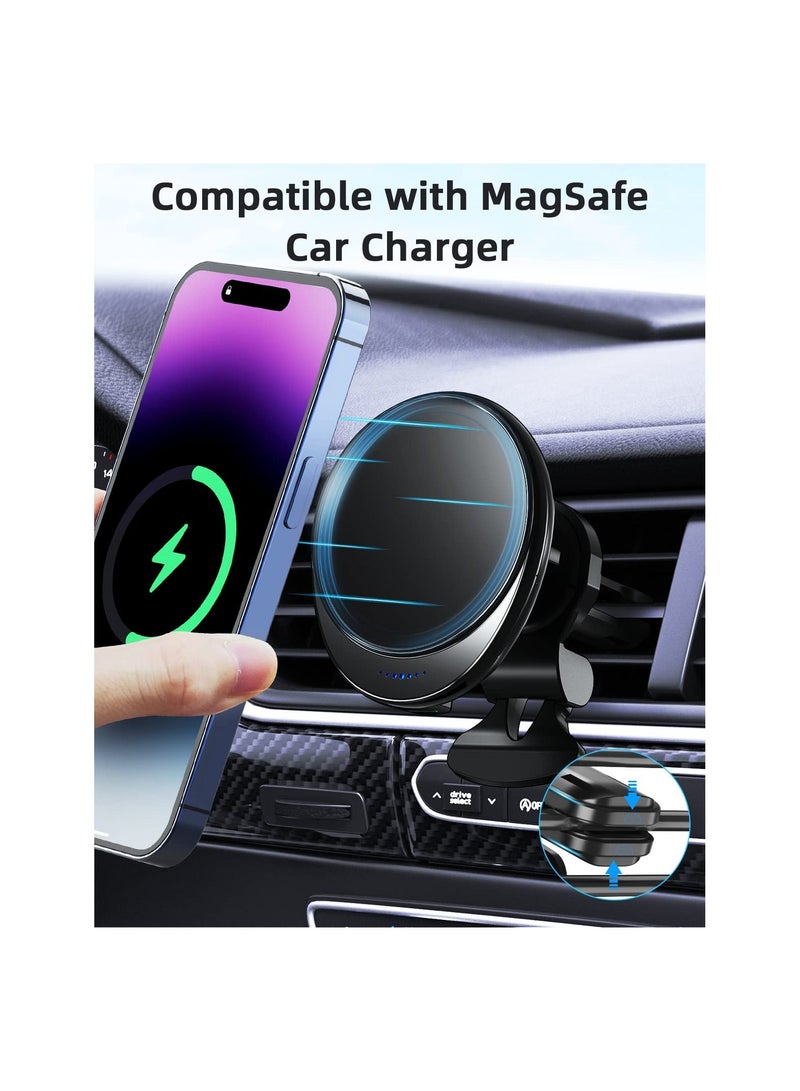 Y&D Magnetic Wireless Car Charger, Compatible with Magsafe Charger Mount, 15W Fast Charging Auto-Alignment Air Vent Mount iPhone 14/13/12 Series, Black(1 Pack) - Image 3