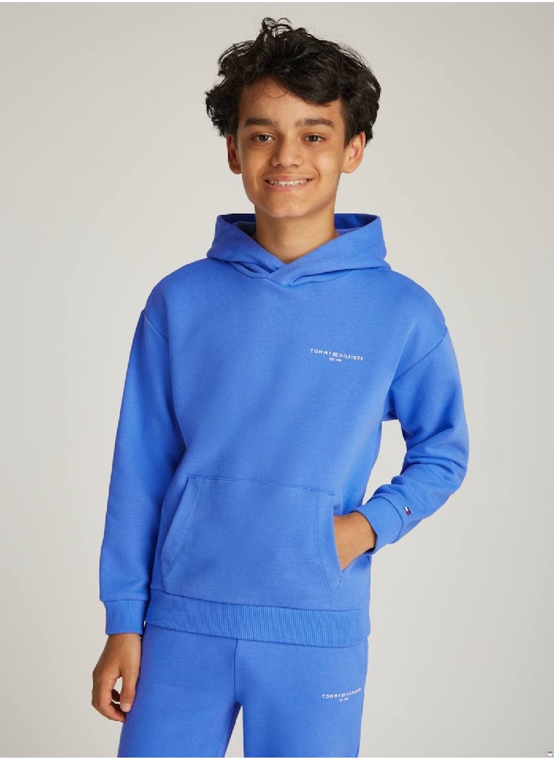 TOMMY HILFIGER Kids' Signature Tape Logo Hoodie - Cotton, Blue  - Image 1