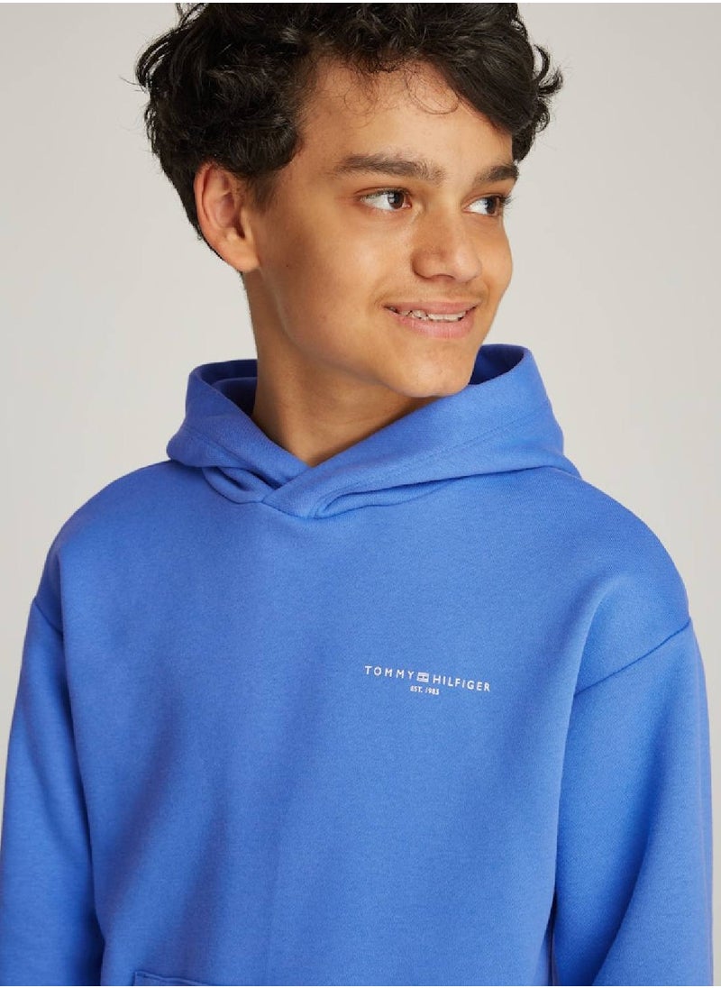 TOMMY HILFIGER Kids' Signature Tape Logo Hoodie - Cotton, Blue  - Image 4