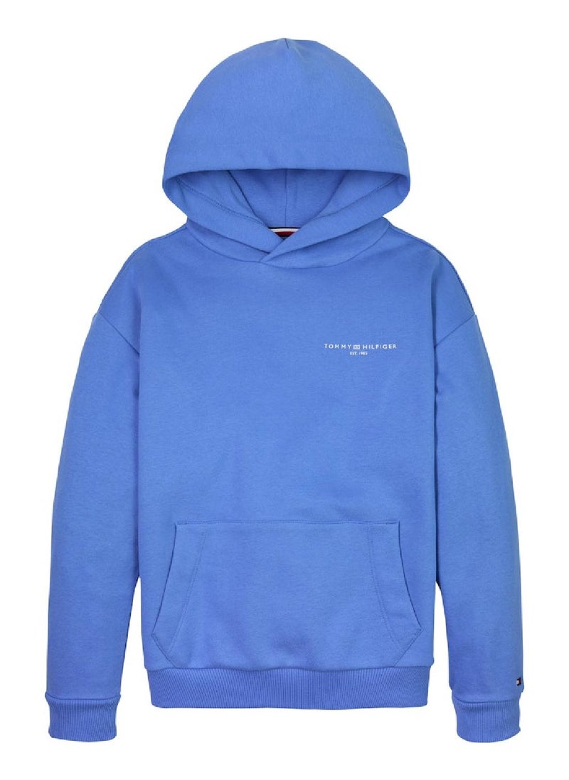TOMMY HILFIGER Kids' Signature Tape Logo Hoodie - Cotton, Blue  - Image 2