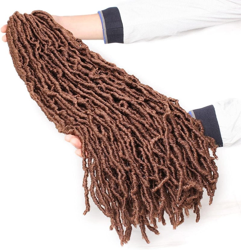 Leeven 24 Inch Goddess Soft Locs Crochet Hair - 7 Packs Brown Pre-looped Messy Faux Locs - 126 Strands Distressed Hair for Women - 18 Strands/Pack 30# - Image 2