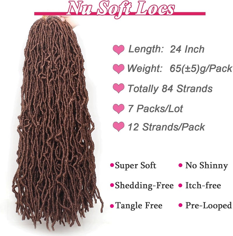 Leeven 24 Inch Goddess Soft Locs Crochet Hair - 7 Packs Brown Pre-looped Messy Faux Locs - 126 Strands Distressed Hair for Women - 18 Strands/Pack 30# - Image 4