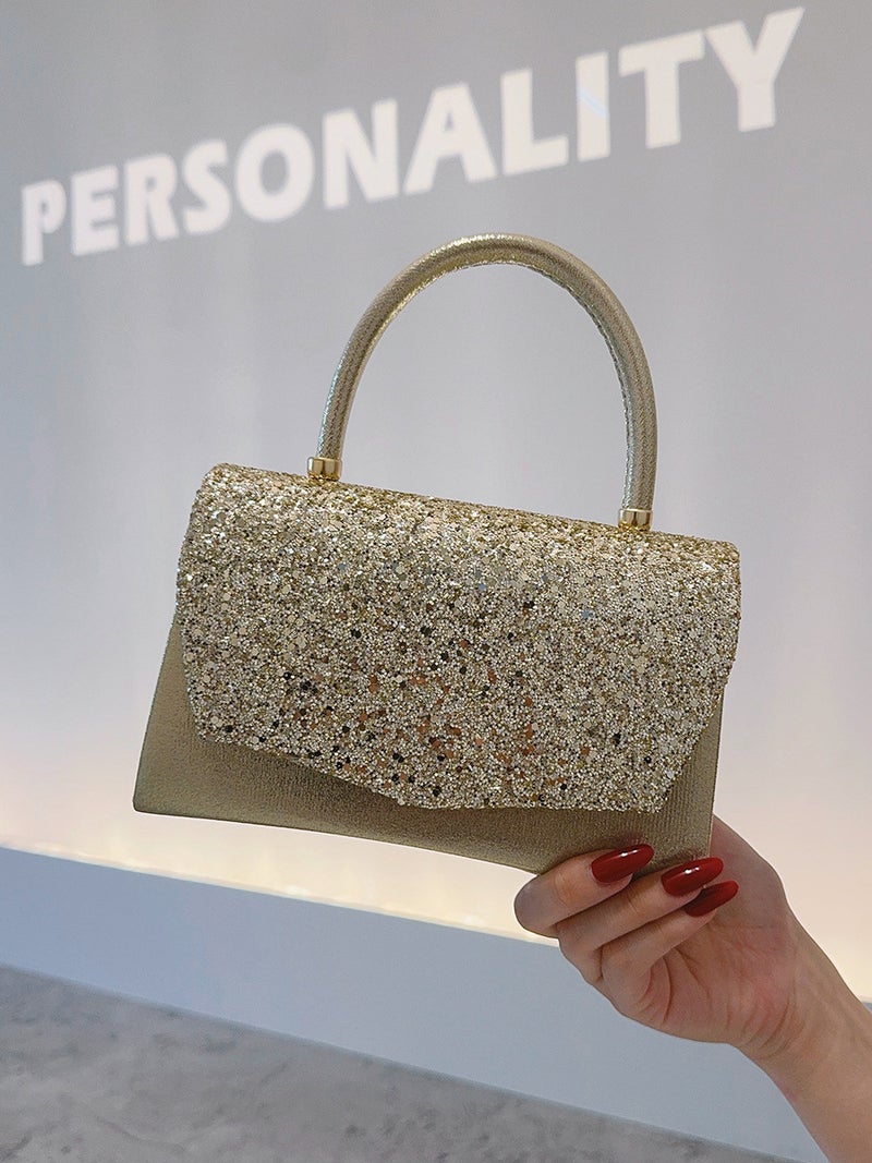 Western-Style Sequined Small Square Bag, Sparkling Handbag, Versatile Textured Evening Bag, Simple Cross-Body Chain Women'S Bag - Image 5