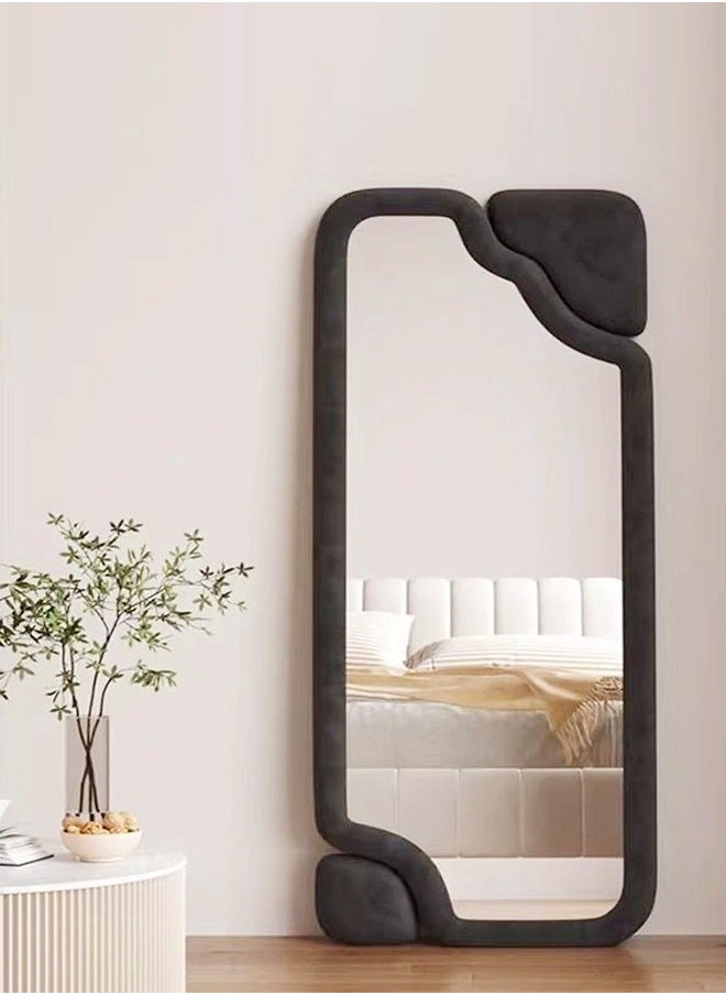 Modern Scandinavian Design Full Length Mirror Standing Hanging or Leaning Against Wall Large Bedroom Floor Mirror Dressing Mirror Wall-Mounted Mirror Wood Frame Wavy Mirror Round Corner 60x160 cm 