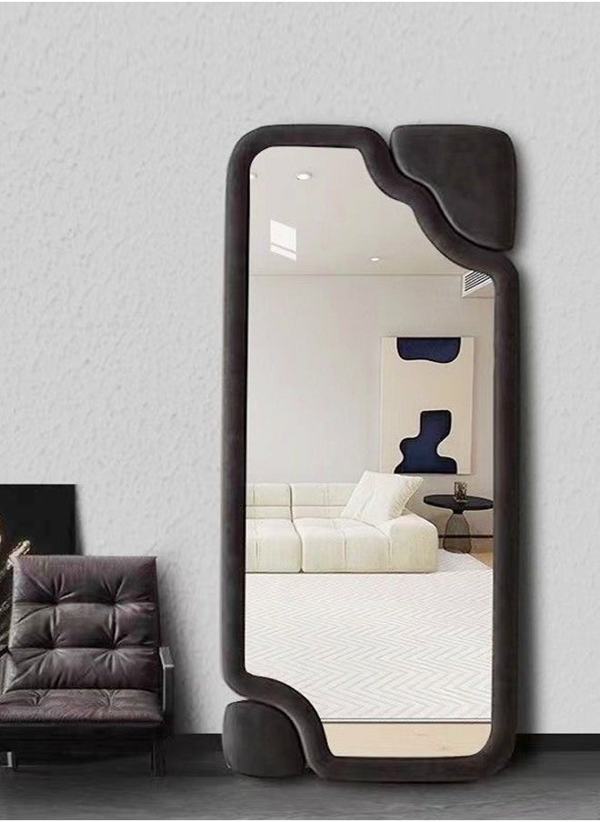 fashionhome Modern Scandinavian Design Full Length Mirror Standing Hanging or Leaning Against Wall Large Bedroom Floor Mirror Dressing Mirror Wall-Mounted Mirror Wood Frame Wavy Mirror Round Corner 60x160 cm  - Image 2