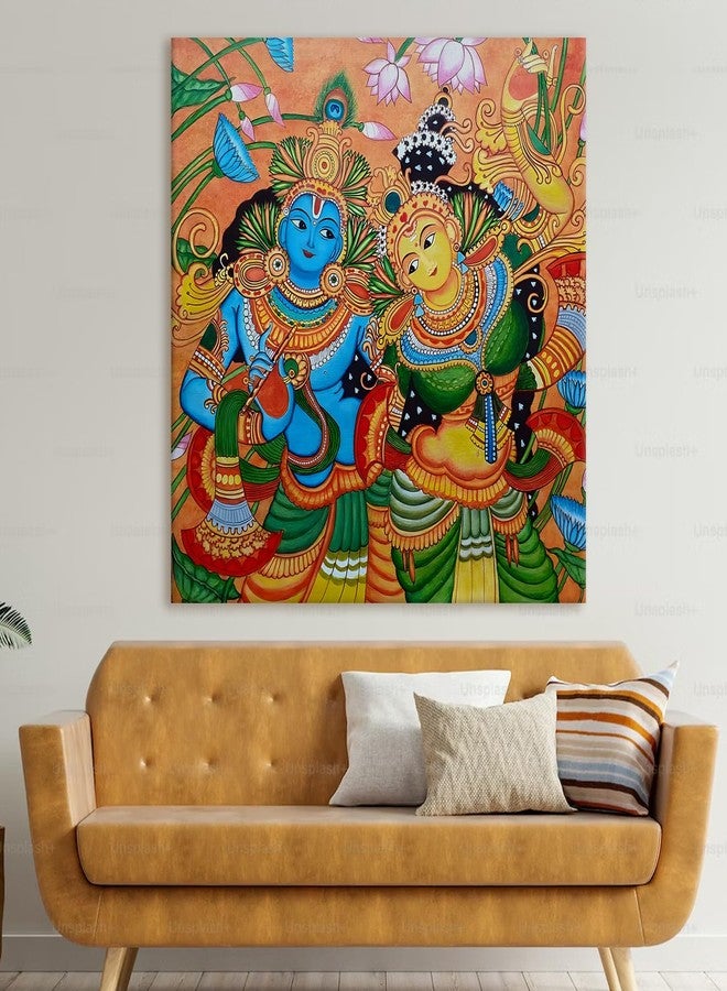 PAPER PLANE DESIGN Kerala Mural Art Indian Ethnic Traditional Wall Canvas Painting. 24 in x 24 in Size. (C) - Image 2