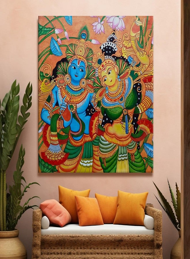 PAPER PLANE DESIGN Kerala Mural Art Indian Ethnic Traditional Wall Canvas Painting. 24 in x 24 in Size. (C) - Image 1