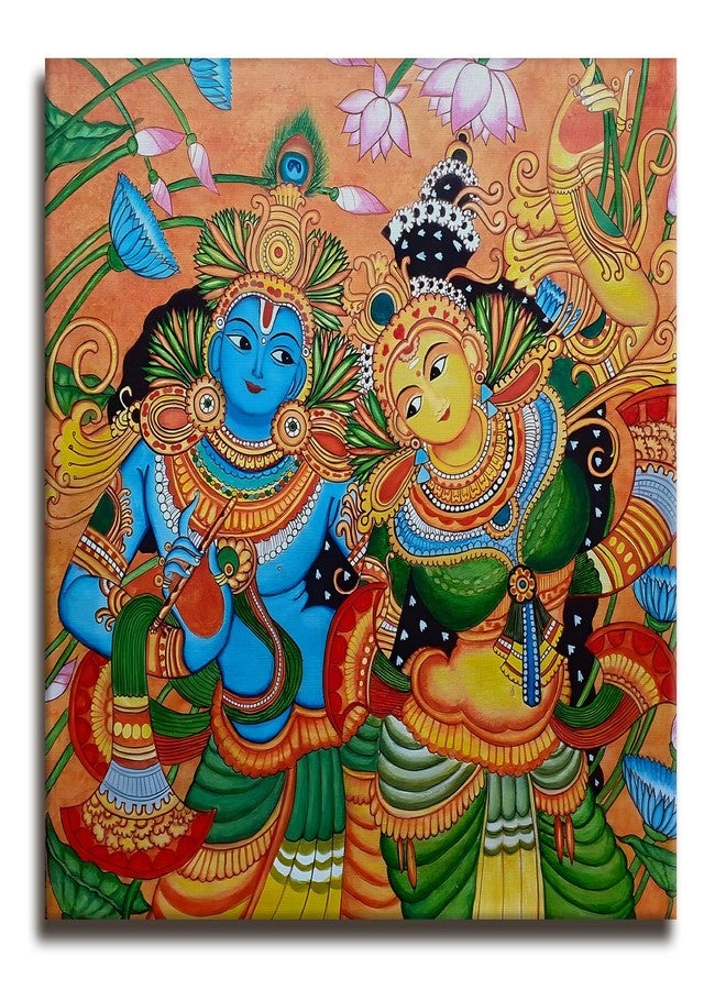 PAPER PLANE DESIGN Kerala Mural Art Indian Ethnic Traditional Wall Canvas Painting. 24 in x 24 in Size. (C) - Image 5
