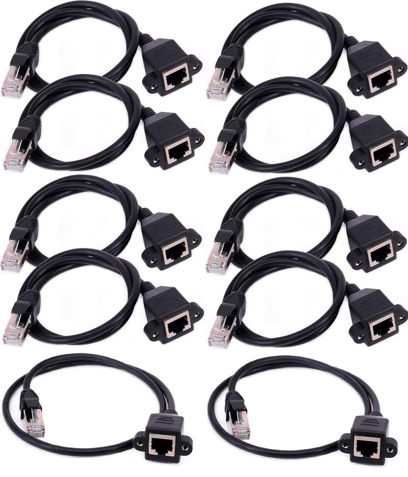 WiredCom® Ethernet Extension Cable, [0.5 Meter] 0.6m RJ45 Male to Female LAN Ethernet Network Cat6 Cat5e Cat5 Panel Mount Cable RJ45 Extension Extender Cord (Pack of 10) - Image 1