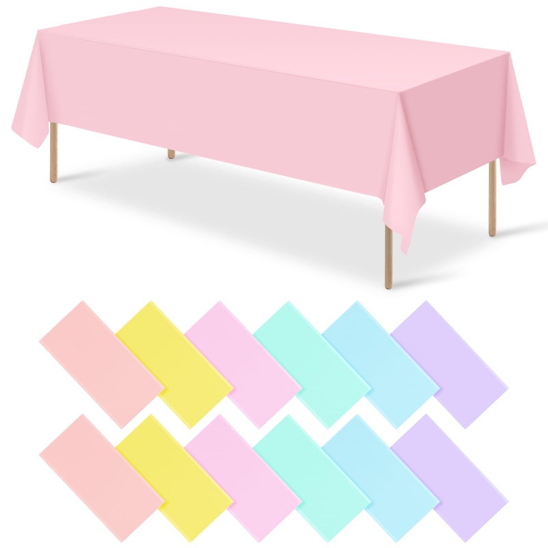 MASHAN 12Pcs Plastic Pastel Color Tablecloths,Assorted Color Table Cloth Disposable Rectangle Table Covers for Baby Shower, Wedding,Birthday Party,Spring Easter and Summer Party Decorations, 54 x 108 Inch - Image 2