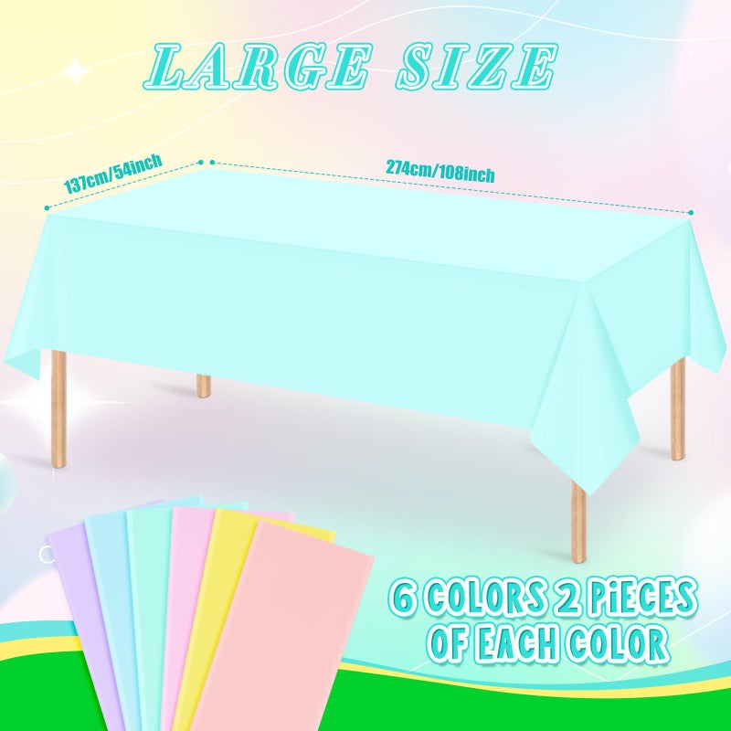 MASHAN 12Pcs Plastic Pastel Color Tablecloths,Assorted Color Table Cloth Disposable Rectangle Table Covers for Baby Shower, Wedding,Birthday Party,Spring Easter and Summer Party Decorations, 54 x 108 Inch - Image 3