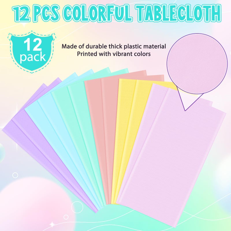 MASHAN 12Pcs Plastic Pastel Color Tablecloths,Assorted Color Table Cloth Disposable Rectangle Table Covers for Baby Shower, Wedding,Birthday Party,Spring Easter and Summer Party Decorations, 54 x 108 Inch - Image 5