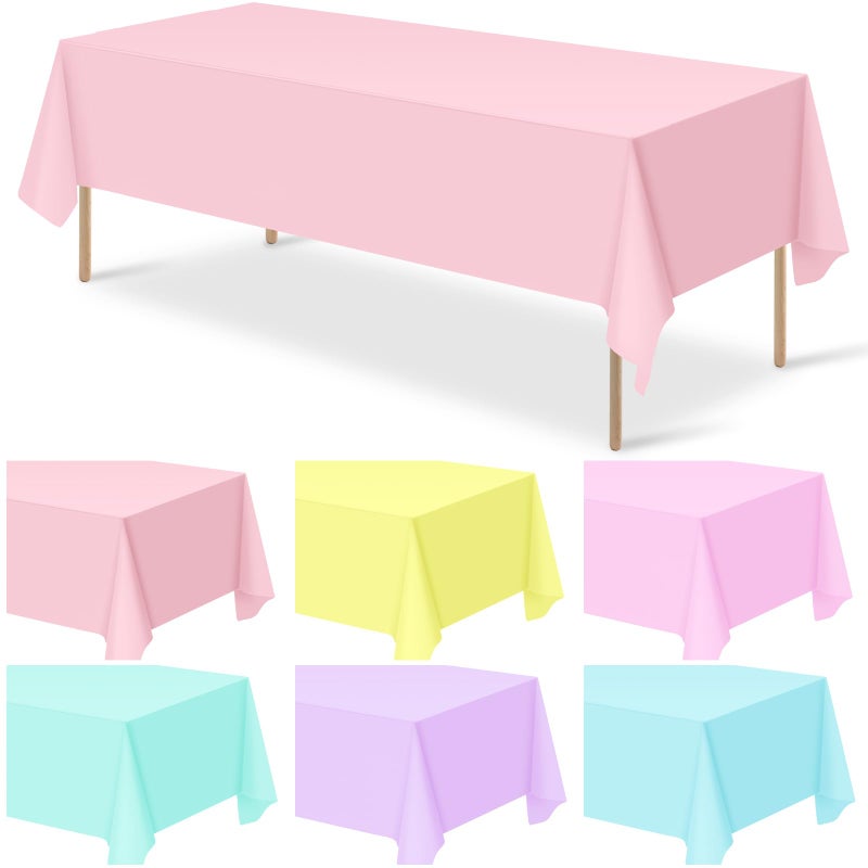MASHAN 12Pcs Plastic Pastel Color Tablecloths,Assorted Color Table Cloth Disposable Rectangle Table Covers for Baby Shower, Wedding,Birthday Party,Spring Easter and Summer Party Decorations, 54 x 108 Inch - Image 1