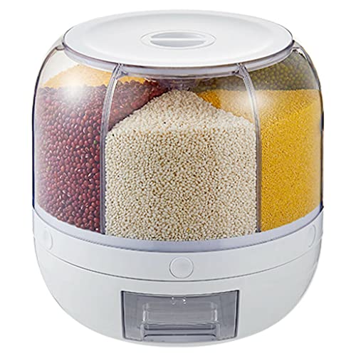 Matiko 6-Grid Rotating Food Dispenser - Rice Bucket Storage Tank, Cereal and Rice Dispenser, Stackable Food Storage Containers, One-Click Picking (White) - Image 3